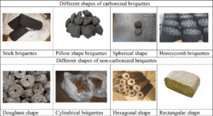 Briquette types and shapes for cooking