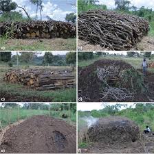 earth mound kiln for biomass charcoal making